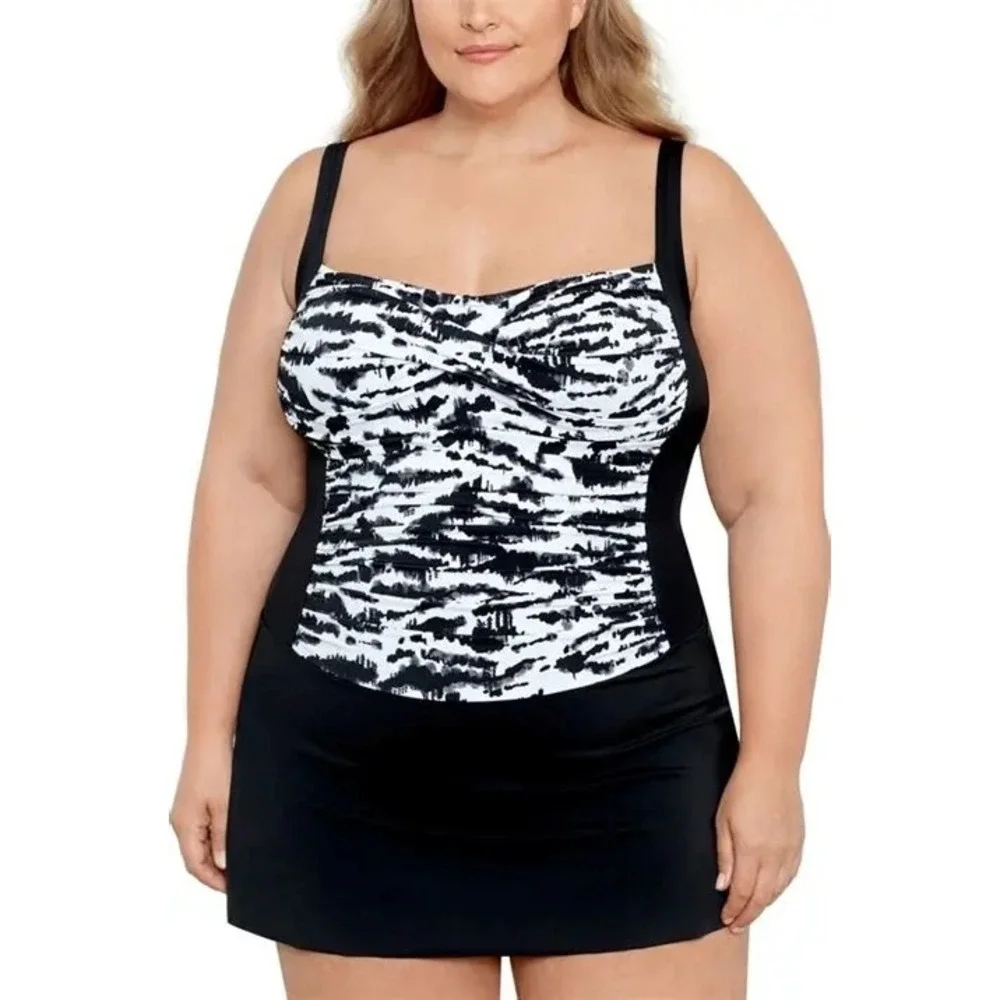Swim Solutions Womens Plus Size 22W Tummy Control Twist Bra Skater Swimsuit $122 - Picture 1 of 9